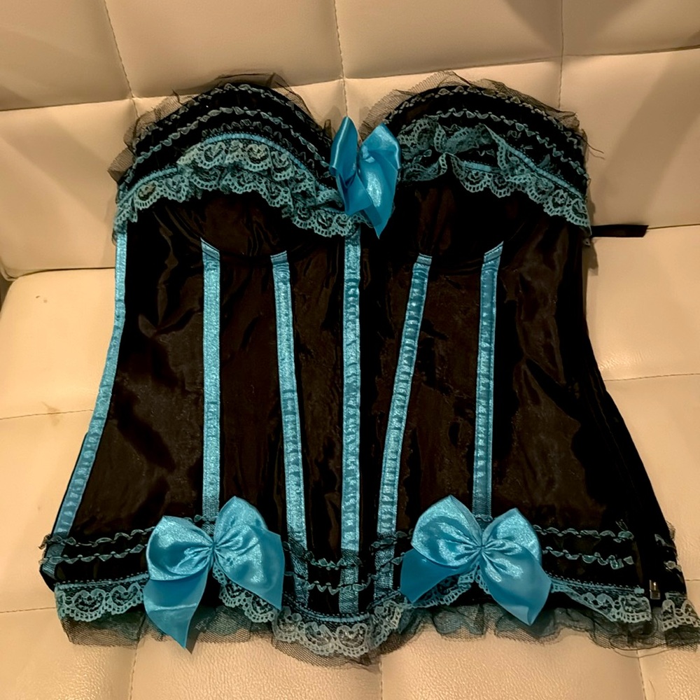 Gorgeous teal & black custom made bustier - size L